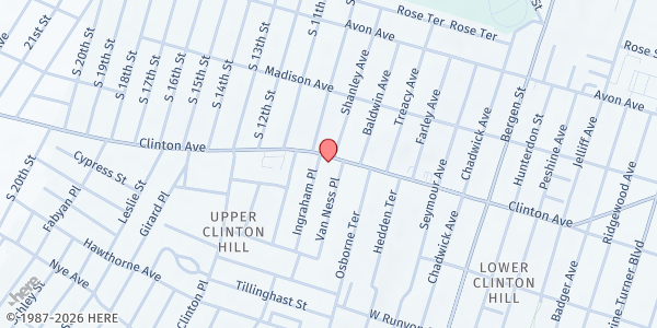 Map showing BLESSED SACRAMENT PANTRY at 620 Clinton Avenue, Upper Clinton Hill, NJ