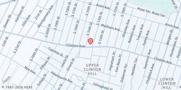 Map showing Mt. Vernon Baptist Church at 709 Clinton Avenue, Upper Clinton Hill, NJ