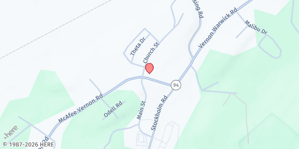 Map showing Vernon United Methodist Church at 303 New Jersey 94, Vernon Center, NJ