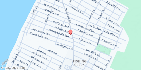 Map showing St. Barnabas Cares Food Pantry at 13 West Bates Avenue, Villas, NJ