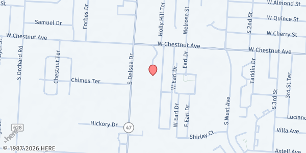 Map showing Divine Mercy Parish at 23 West Chestnut Avenue, Vineland, NJ