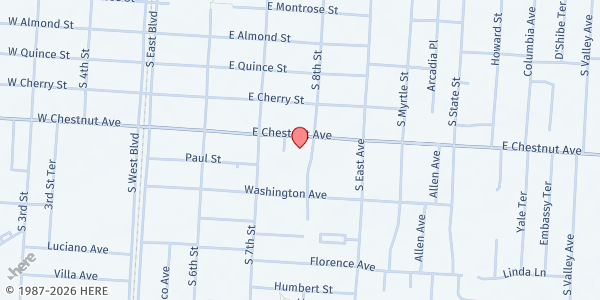 Map showing Salvation Army-Vineland at 733 East Chestnut Avenue, Vineland, NJ