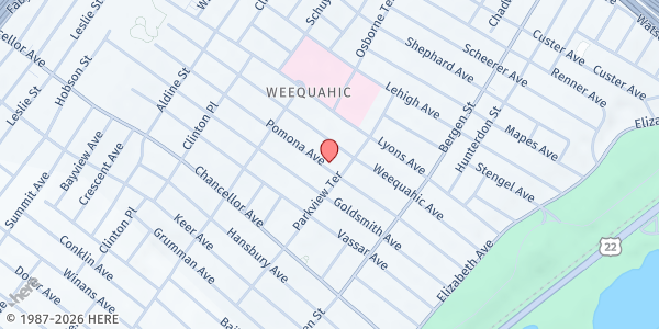 Map showing Cbc Helping Hands at 131 Pomona Avenue, Weequahic, NJ