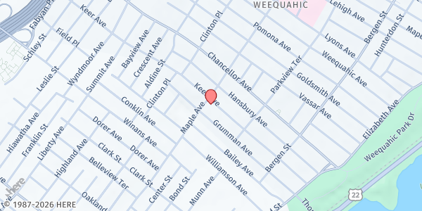 Map showing ST. JOHN'S COMMUNITY - Weequahic at 142 Maple Avenue, Weequahic, NJ
