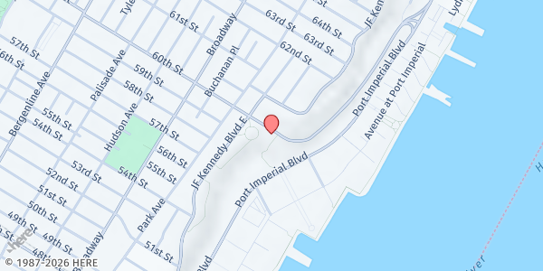 Map showing West New York Swim Club at 6000 Anthony M Defino Way, West New York, NJ