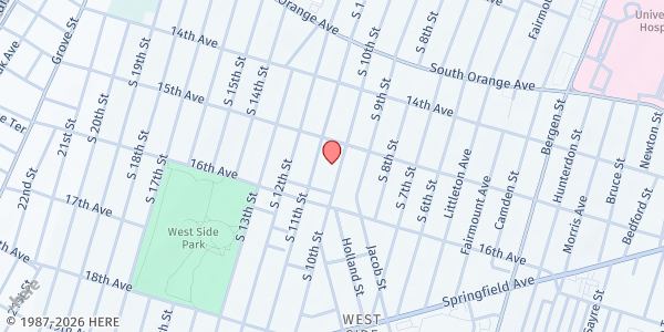 Map showing Good News Sounds Of Pentecost at 455 South 10th Street, West Side, NJ