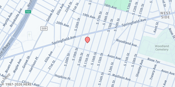 Map showing Holy Temple UFW Baptist Church at 740 South 18th Street, West Side, NJ