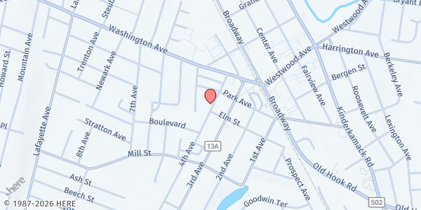 Map showing Parkside Community Church at 545 Fourth Avenue, Westwood, NJ