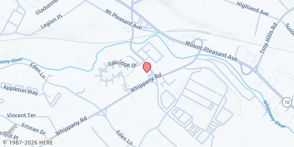 Map showing Our Lady of Mercy Parish at 9 Parsippany Road, Whippany, NJ