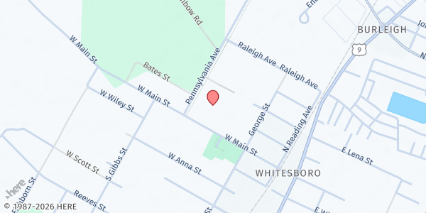 Map showing Concerned Citizens of Whitesboro at 100 E. MAIN STREET, WHITESBORO, NJ