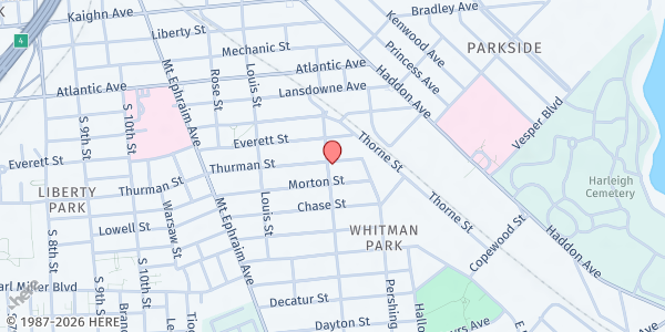 Map showing Safe Passage CTC - Camden at 1300 Thurman Street, Whitman Park, NJ