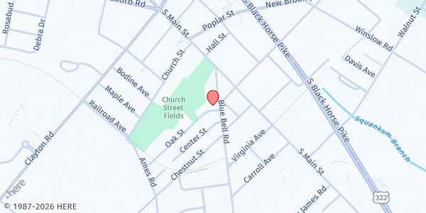 Map showing Faith Temple Baptist Church Food Pantry at 367 Blue Bell Road, Williamstown, NJ