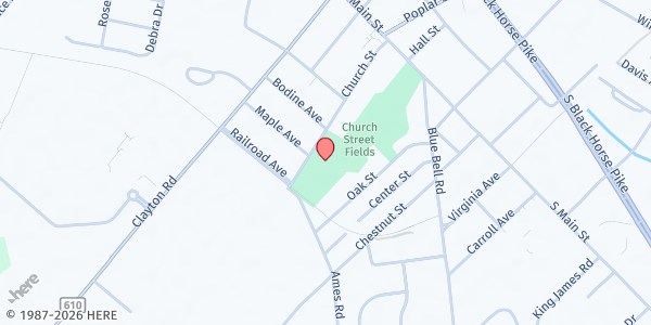 Map showing Monroe Township Little League Concession Stand at 408 Church Street, Williamstown, NJ