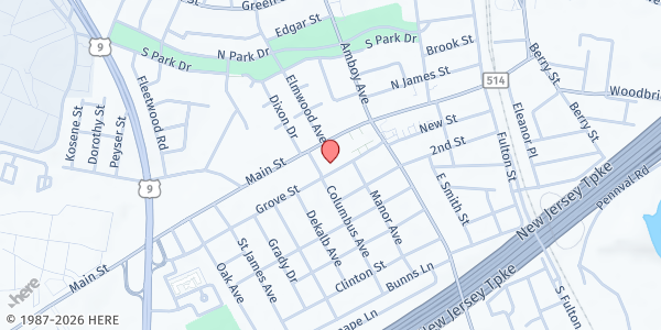 Map showing St. James Church Food Bank at 174 Grove Street, Woodbridge, NJ