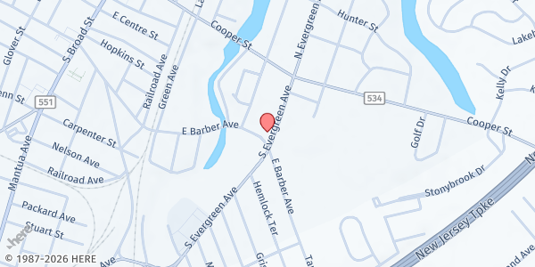 Map showing Greater Woodbury Cooperative Ministries Food Pantry at 330 East Barber Avenue, Woodbury, NJ