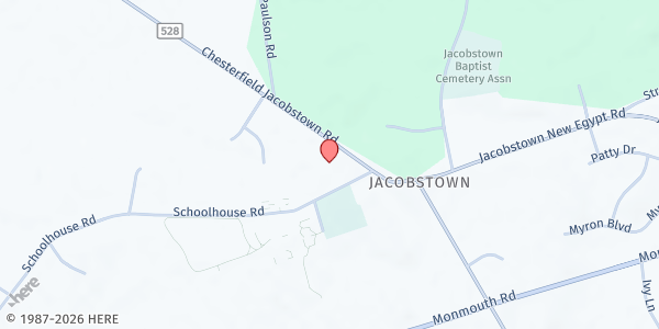 Map showing Messiah Family Christian Church at 42 Chesterfield Jacobstown Road, Wrightstown, NJ