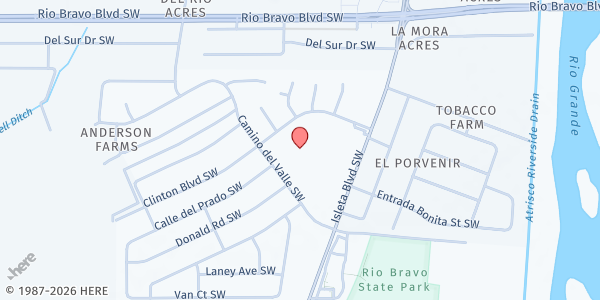 Map showing Adobe Acres Elementary at 1724 Camino del Valle SW, Albuquerque, NM