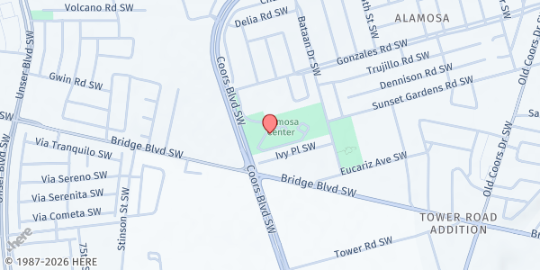 Map showing Alamosa Health & Social Services Center at 6900 Gonzales Rd SW, Albuquerque, NM