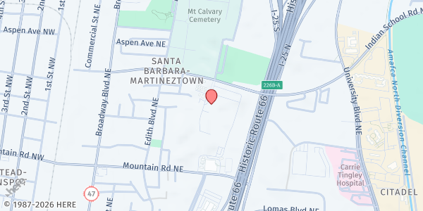 Map showing Albuquerque High School at 800 Odelia Rd. NE, Albuquerque, NM