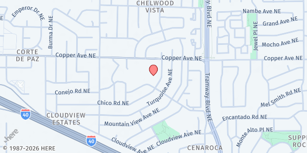 Map showing Apache Elementary School at 12800 Copper Ave. NE, Albuquerque, NM