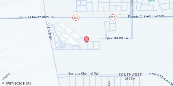 Map showing Atrisco Heritage Academy High School at 10800 Dennis Chavez Blvd. SW, Albuquerque, NM