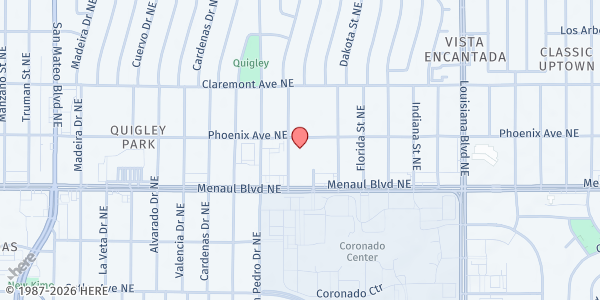 Map showing Bag N' Hand Food Pantry at 2626 Arizona St. NE, Albuquerque, NM