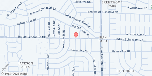 Map showing Bernadette's Pantry at 11509 Indian School Rd NE, Albuquerque, NM