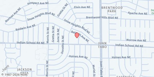 Map showing Bernadette's Pantry - Shrine of St. Bernadette at 11509 Indian School Rd. NE, Albuquerque, NM