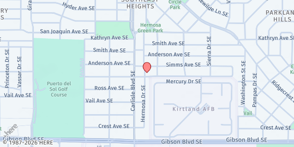 Map showing Carlisle Community Baptist Church at 1124 Hermosa Dr. SE, Albuquerque, NM