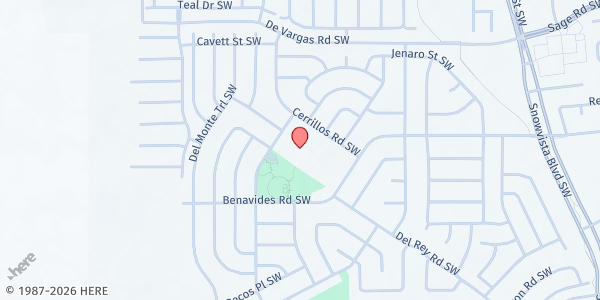 Map showing Carlos Rey Elementary School at 1215 Cerrillos Rd. SW, Albuquerque, NM