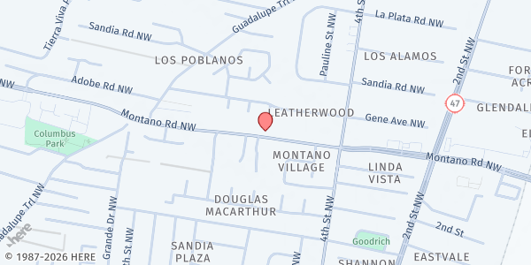 Map showing Casa San Miguel Food Pantry at 601 Montano Rd. NW, Albuquerque, NM