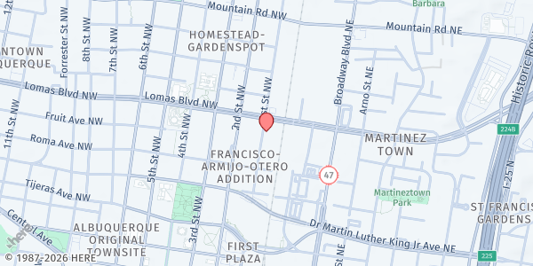 Map showing Center City Evangelical Free at 708 1st St. NW, Albuquerque, NM