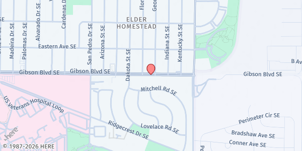 Map showing Christ United Methodist Church at 6200 Gibson Blvd. SE, Albuquerque, NM