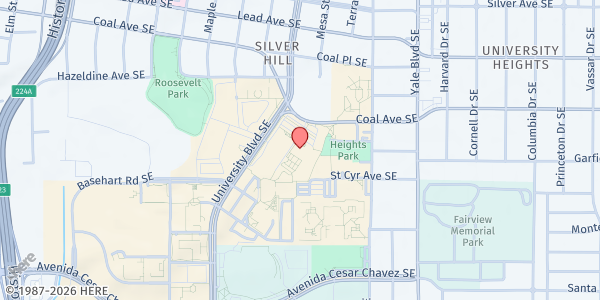 Map showing CNM Student Activities Office at 525 Buena Vista Dr. SE, Albuquerque, NM