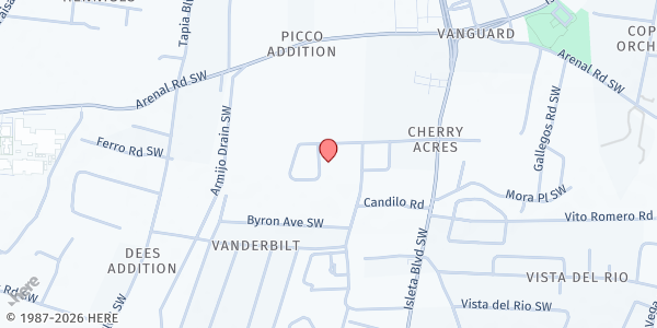 Map showing Ernie Pyle Middle School at 1820 Valdora Rd. SW, Albuquerque, NM