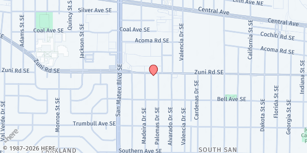 Map showing First Nations Community HealthSource - Zuni Clinic at 5608 Zuni Rd. SE, Albuquerque, NM