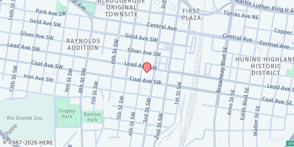 Map showing First United Methodist Church at 315 Coal Ave. SW, Albuquerque, NM