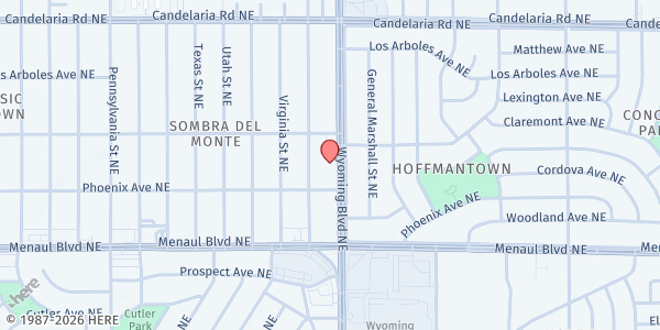 Map showing Glory Food Pantry at 2417 Wyoming Blvd. NE, Albuquerque, NM