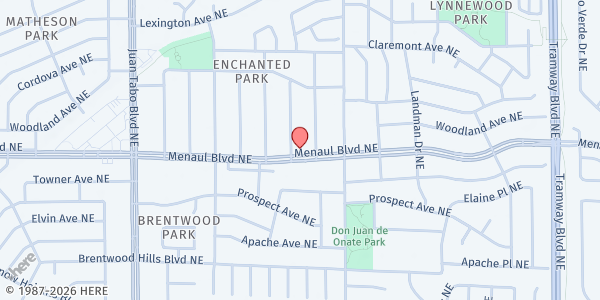 Map showing Glorybound Ministries at 11913 Menaul Blvd. NE, Albuquerque, NM