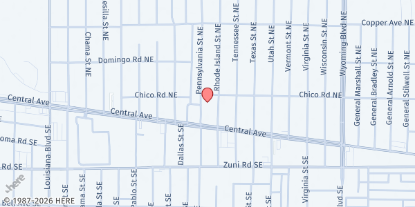 Map showing God Cares About You at 126 Pennsylvania St. NE, Albuquerque, NM