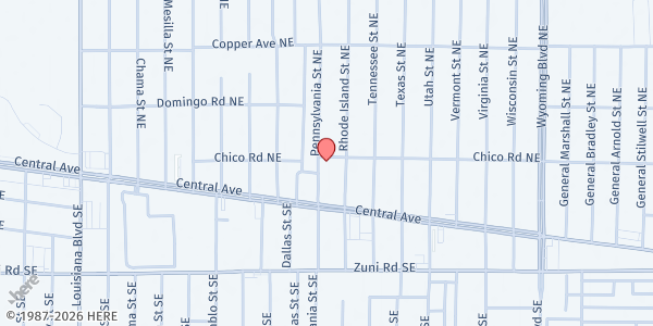 Map showing God Cares About You at 126 Pennsylvania NE, Albuquerque, NM