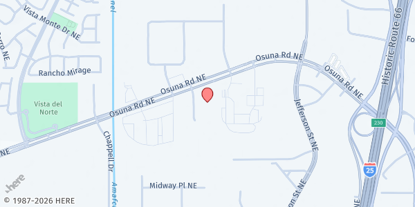 Map showing God's Total & Mighty Women & Men at 6620 Gulton Ct. NW, Albuquerque, NM