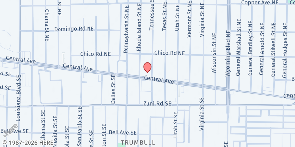 Map showing God's Warehouse at 8011 Central Ave. NE, Albuquerque, NM