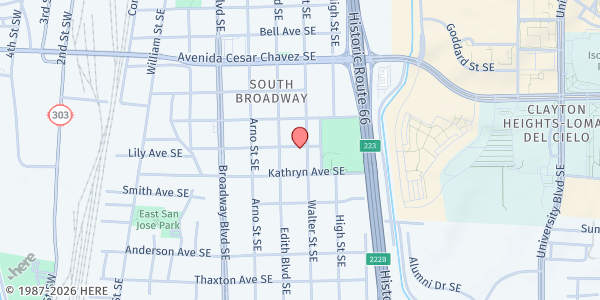 Map showing God's Way Community Church at 1701 Walter St. SE, Albuquerque, NM