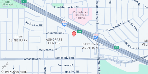Map showing Hayes Middle School at 1100 Texas St. NE, Albuquerque, NM