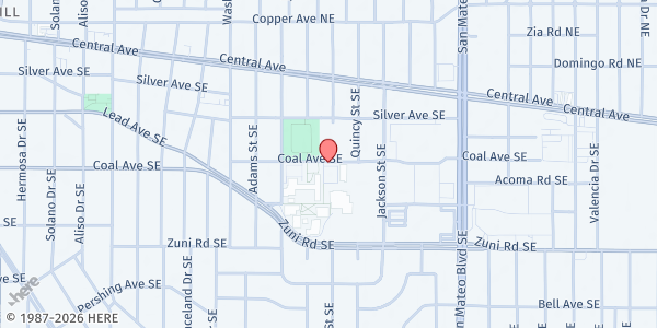Map showing Highland High School at 4700 Coal Avenue SE, Albuquerque, NM