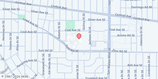 Map showing Highland High School at 4700 Coal Ave. SE, Albuquerque, NM