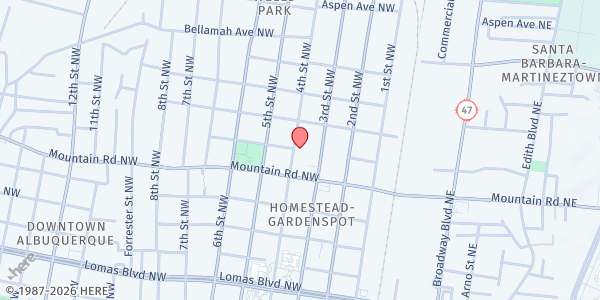 Map showing HopeWorks Shelter at 1201 3rd St NW, Albuquerque, NM