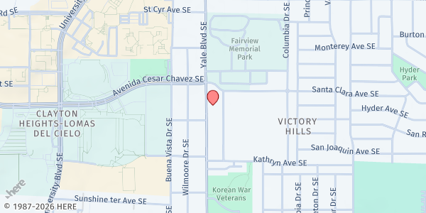 Map showing ICNM Sisters' Food Project at 1100 Yale Blvd, Albuquerque, NM
