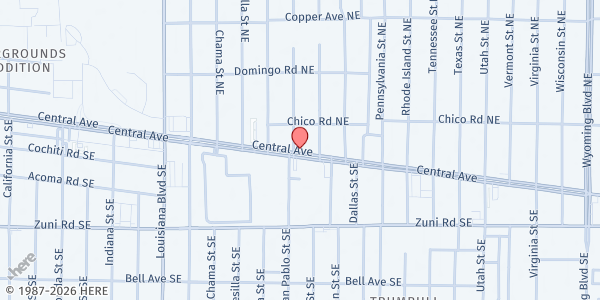 Map showing International District Library (RRFB) at 7601 Central Ave NE, Albuquerque, NM